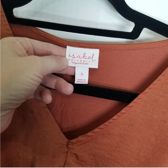 Isabel Maternity Burnt Orange Satin Top Multimedia babydoll v neck size small - Picture 6 of 7